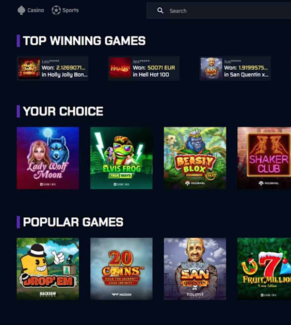 Justbit casino games selectie