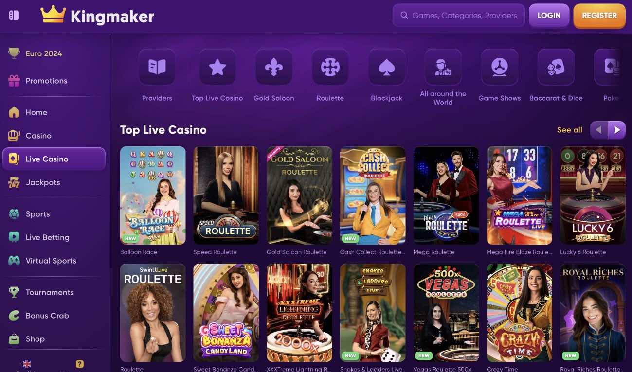 Kingmaker live casino