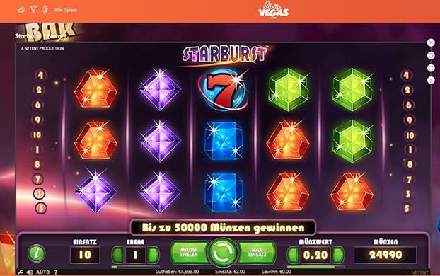Screenshot of starburst Slotty Vegas Thumbnail