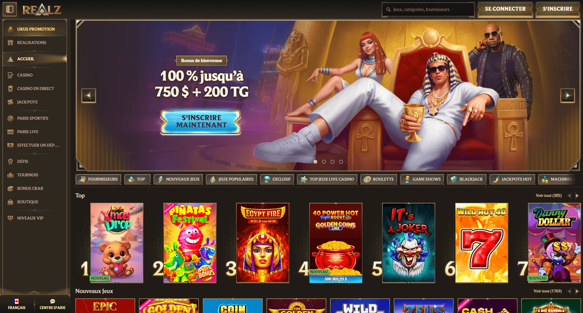 Realz Casinos kezdőlap képe