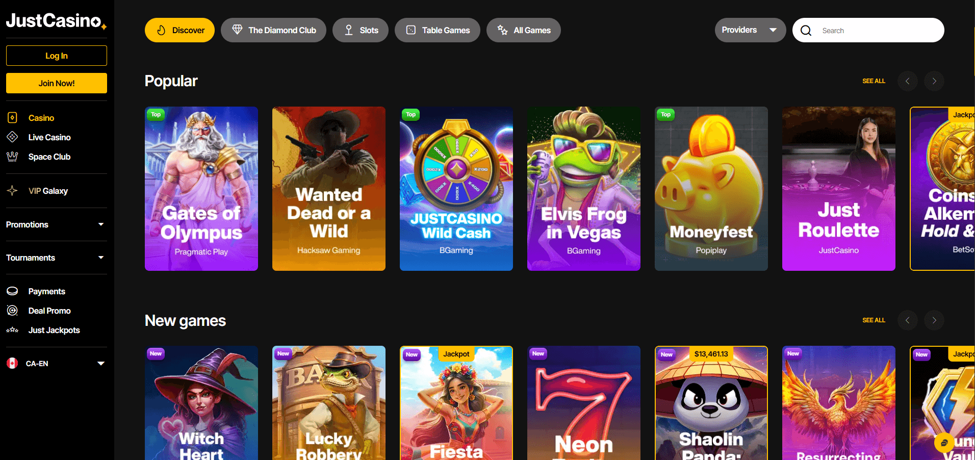 Just Casino Homepage