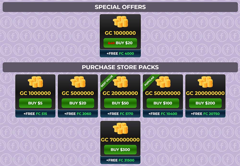 Fortune Coin Purchase Packages Coin Store