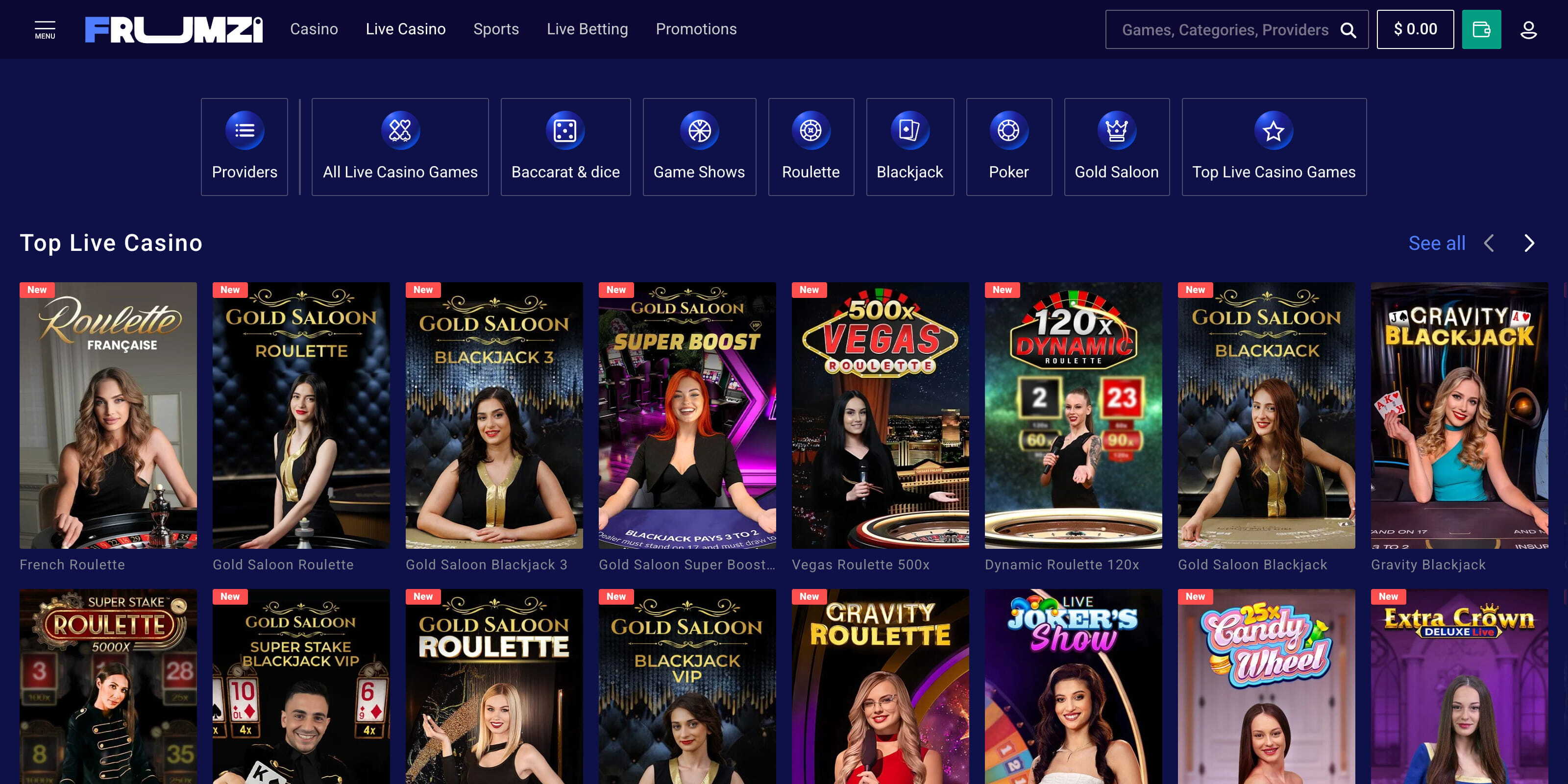 Frumzi Casino visuaalinen esitys