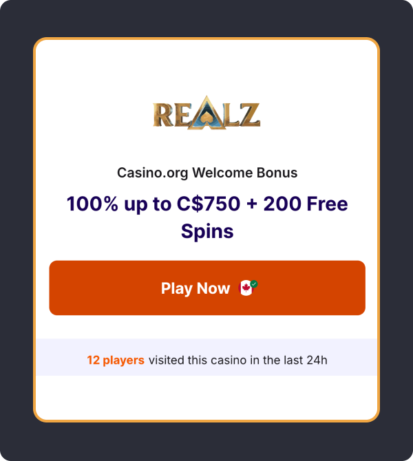 Realz Casino game lobby and bonus interface