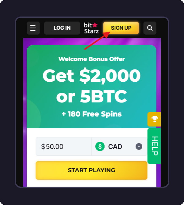 Bitstarz registration interface showing sign-up form