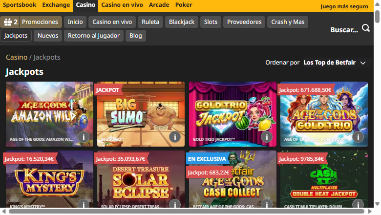 Jackpots de Betfair