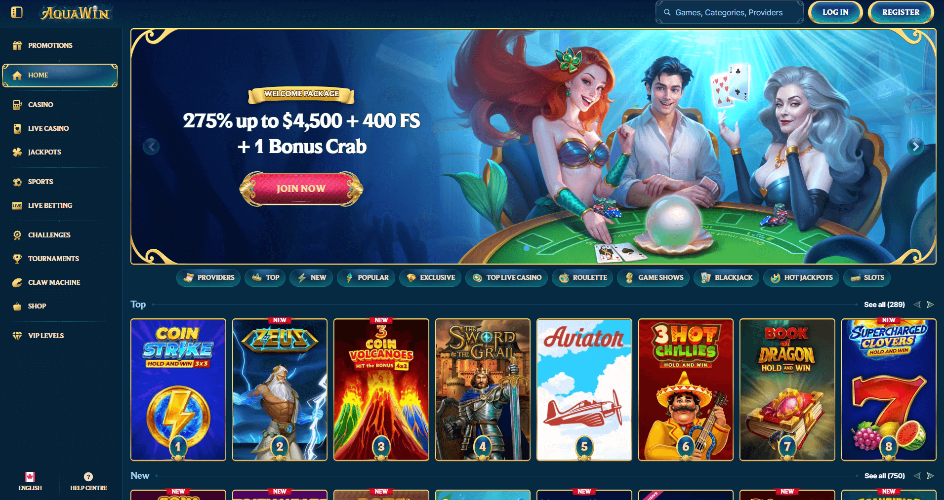 Review of Aquawin Casino 2026 | $4,500 + 400 Free Spins 🌊