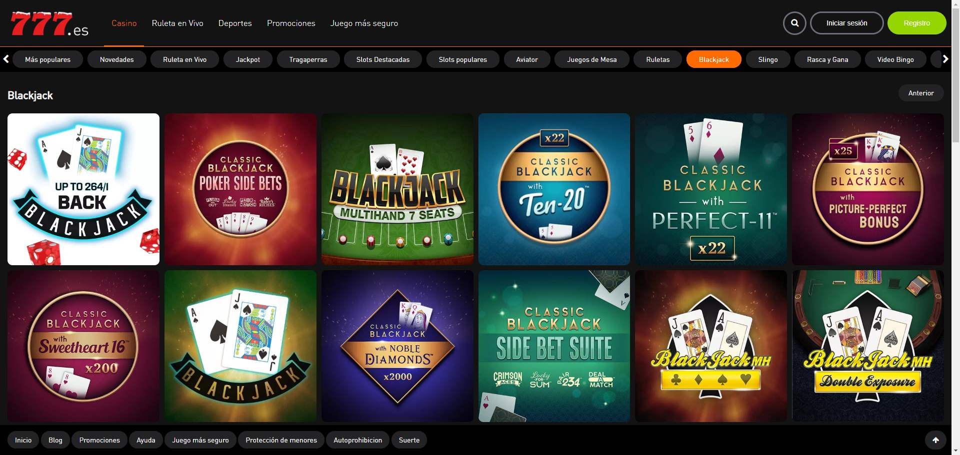 Mesas de Blackjack en 777 Casino