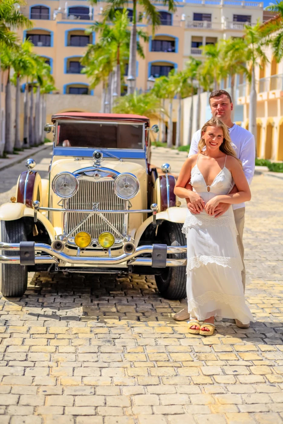 Couple enjoying a romantic marriage proposal setup in Punta Cana