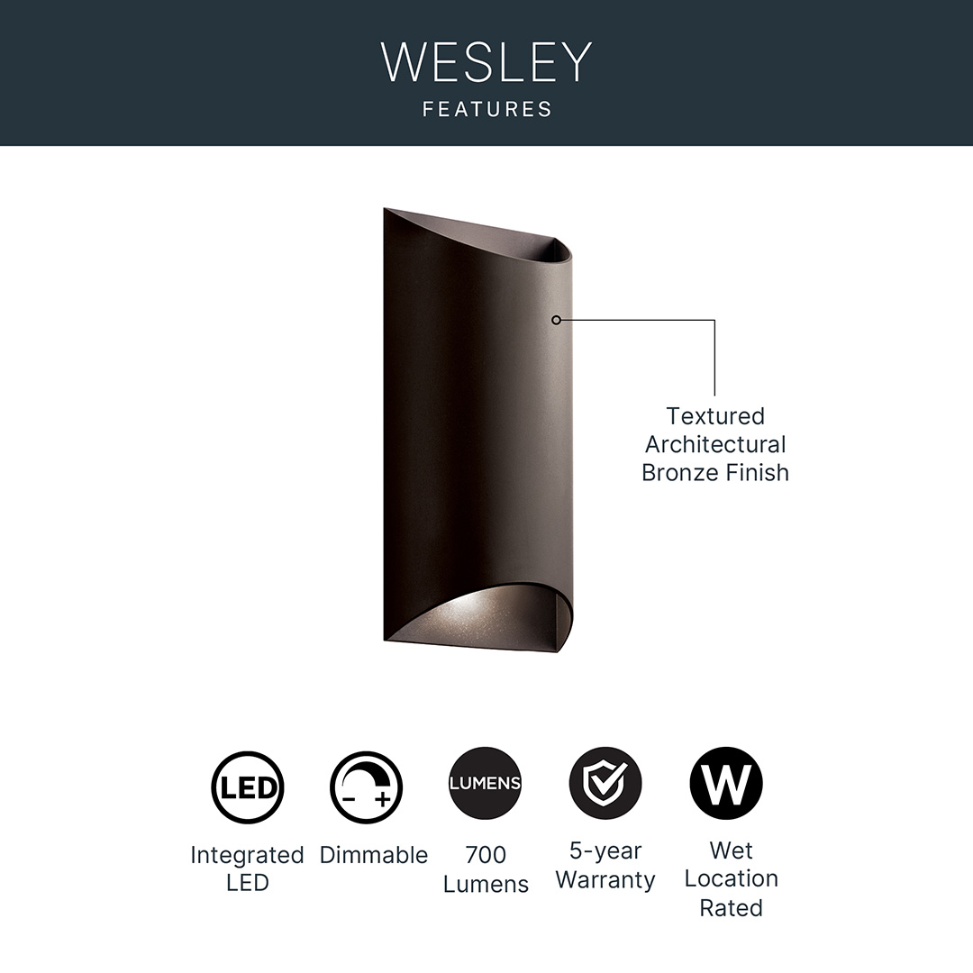 Wesley 2 Light Wall Light in Bronze | Kichler Lighting