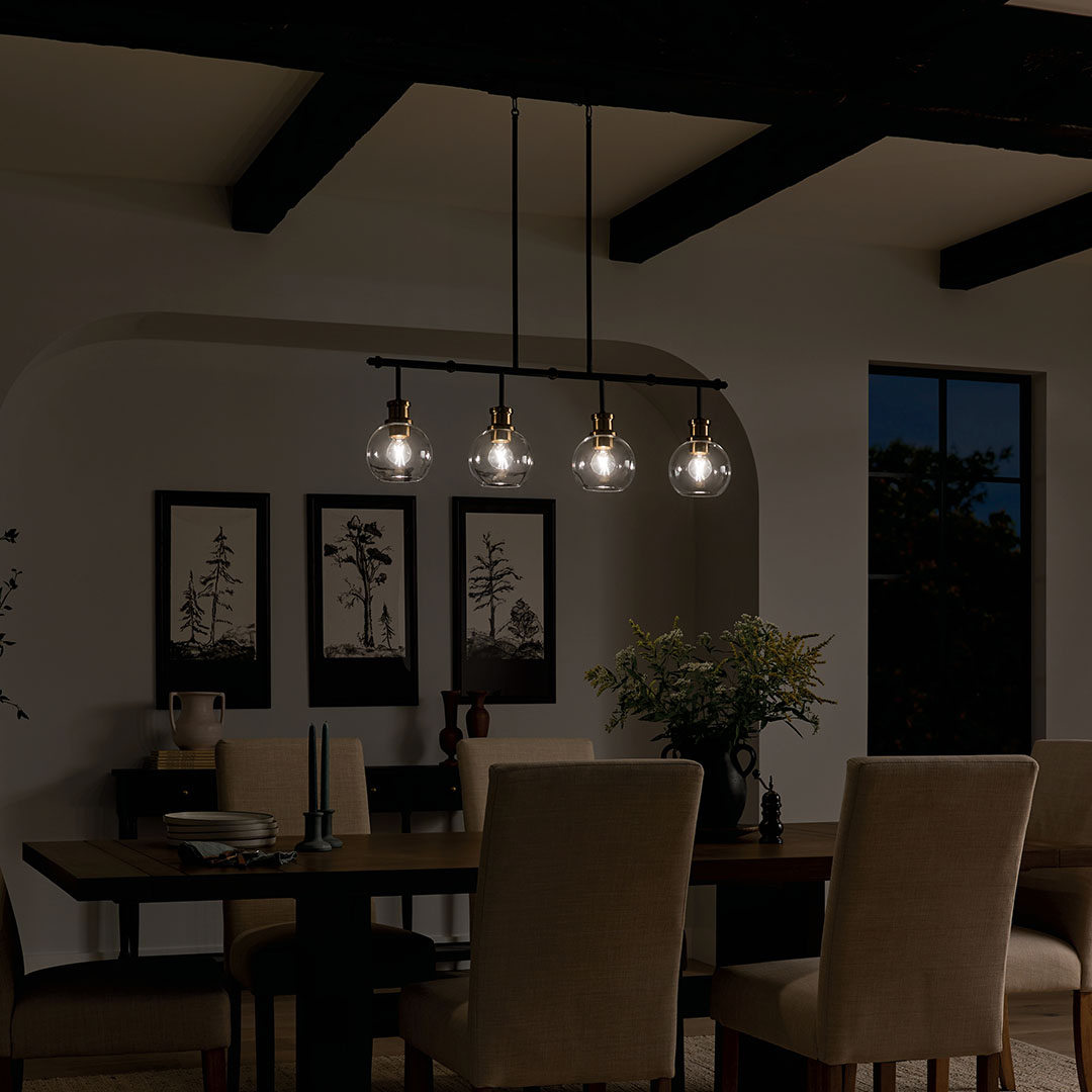 ஐ‬Atelier cloverஐ‬ Clove 4 Light Linear Chandelier in Black | Kichler Lighting