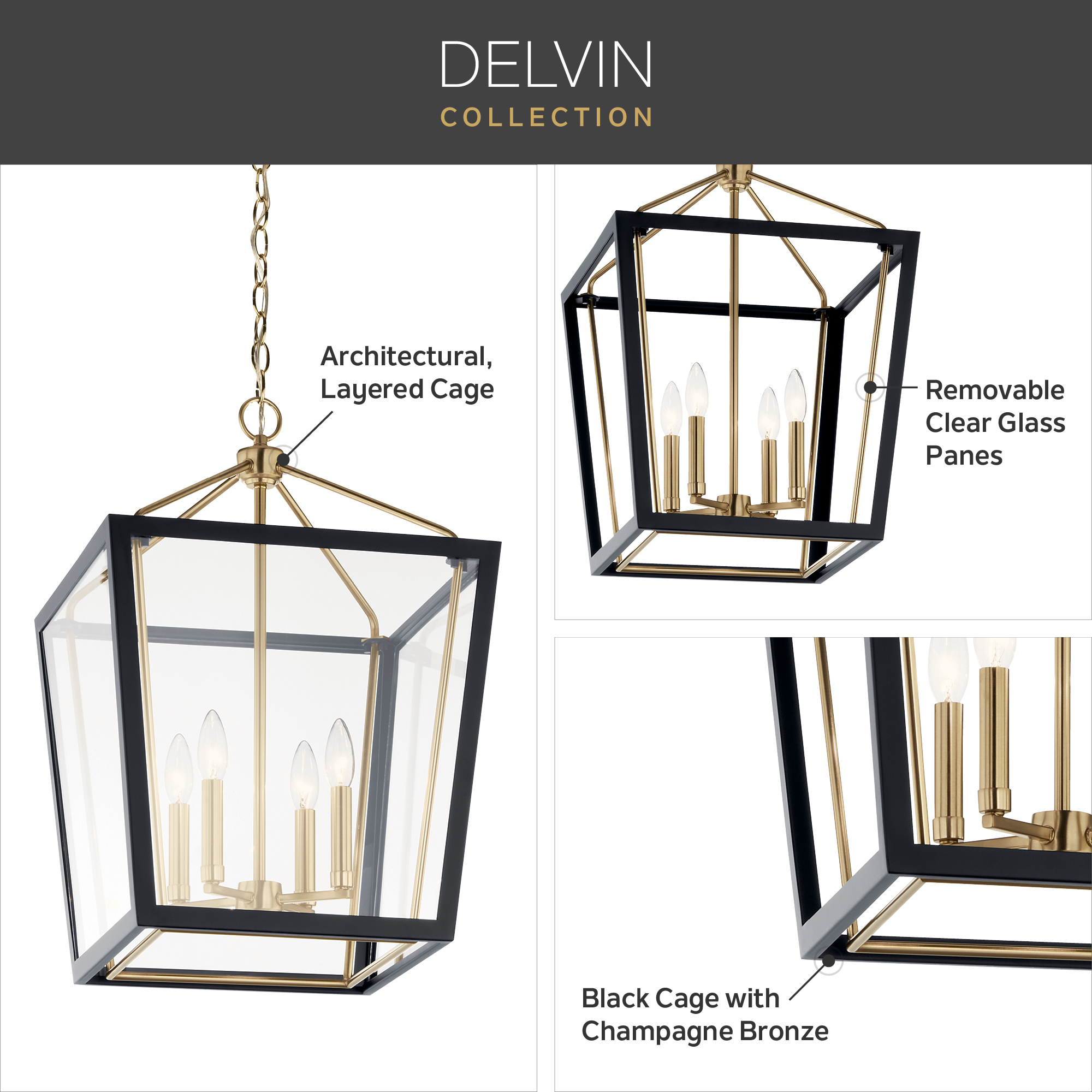 極楽街 Delvin 4 Light Pendant Bronze and Black | Kichler Lighting