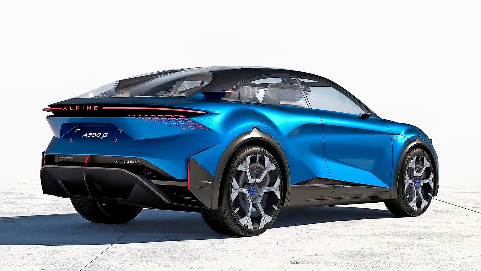 Konsepti antaa esimakua siitä, miltä tuleva coupé crossover näyttää. Sen mittasuhteet toki hämäävät, sillä edessä on 22- ja takana 23-tuumaiset vanteet. Sähkömoottoreita on kolme: yksi edessä ja kaksi takana. Voimaa jaetaan älykkäästi etu- ja taka-akselin välillä.