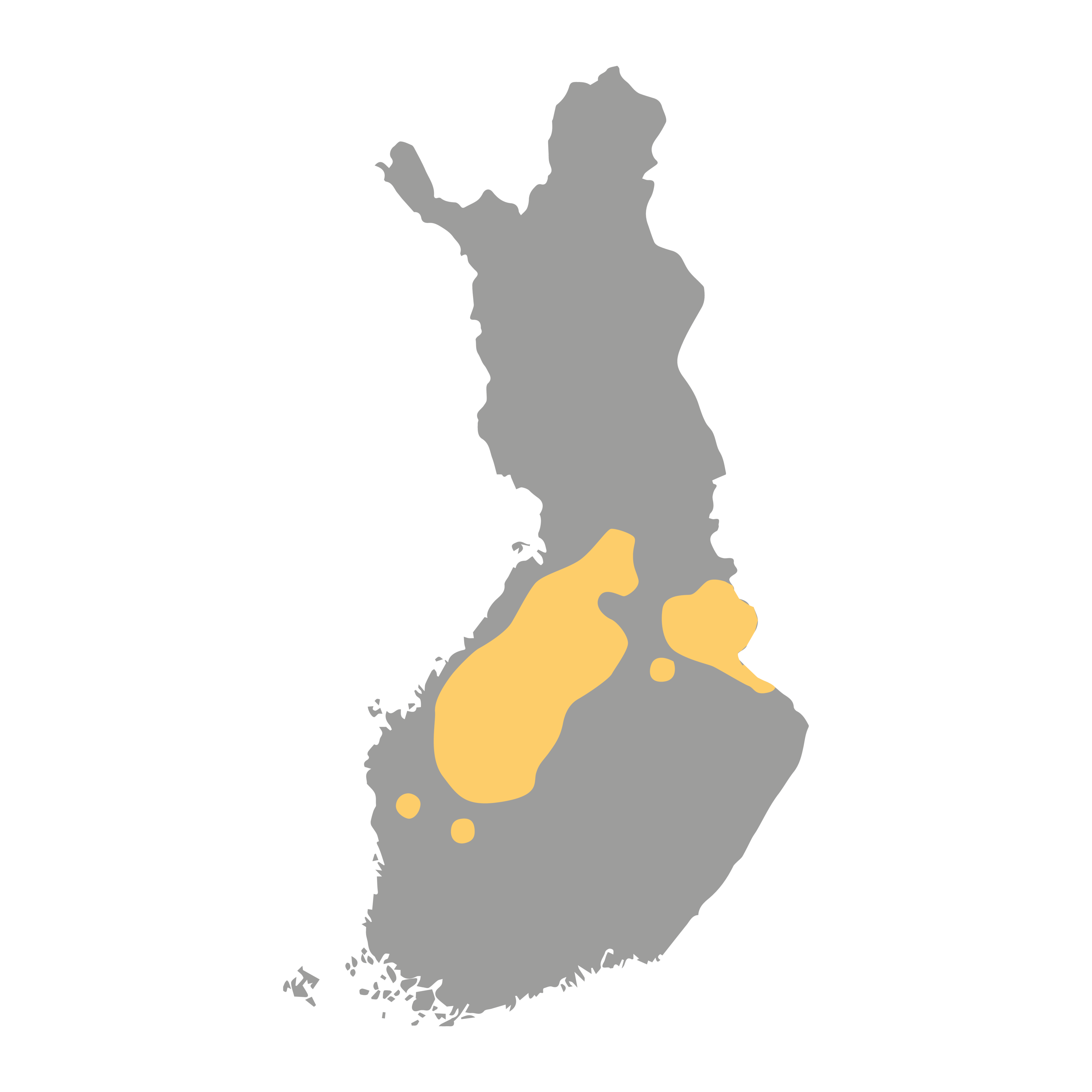 Levinneisyyskartta: Metsäpeuroja elää Suomessa ­pääasiassa Suomenselällä ja Kainuussa.