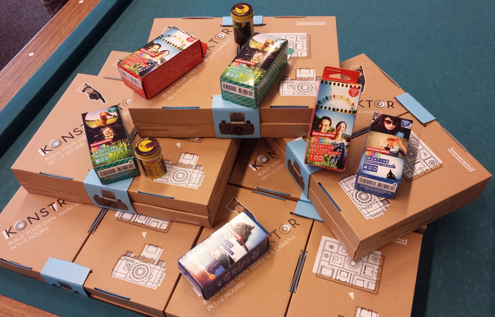 Boxes with Konstructor cameras and film rolls