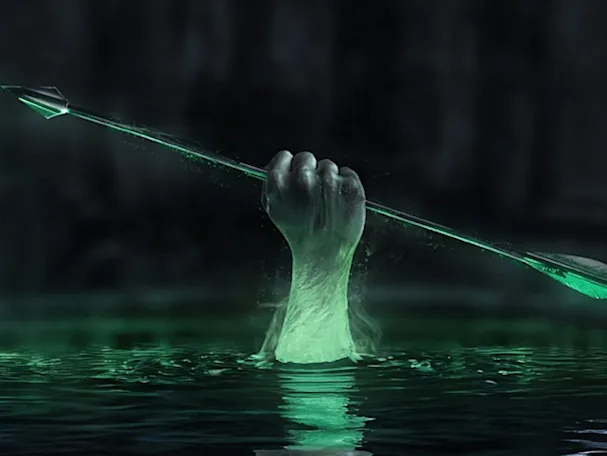 Hand with arrow coming out of water