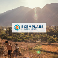Exemplars in Global Health logo over a field with a family