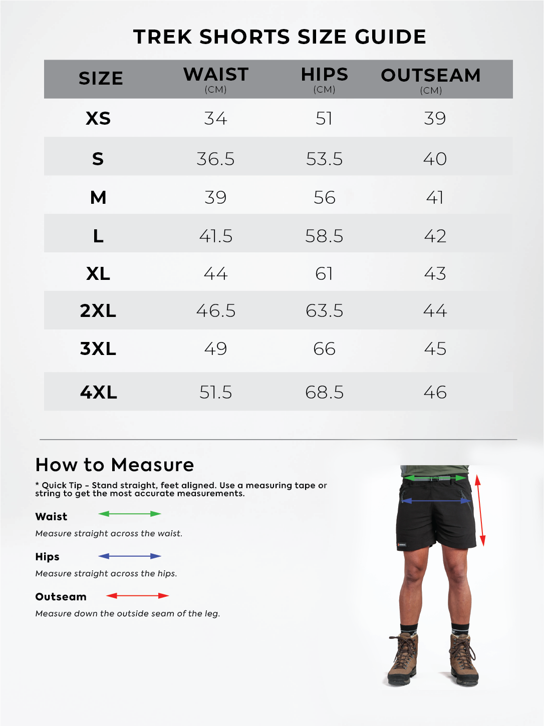 Trek 2.0 Shorts Size Guide