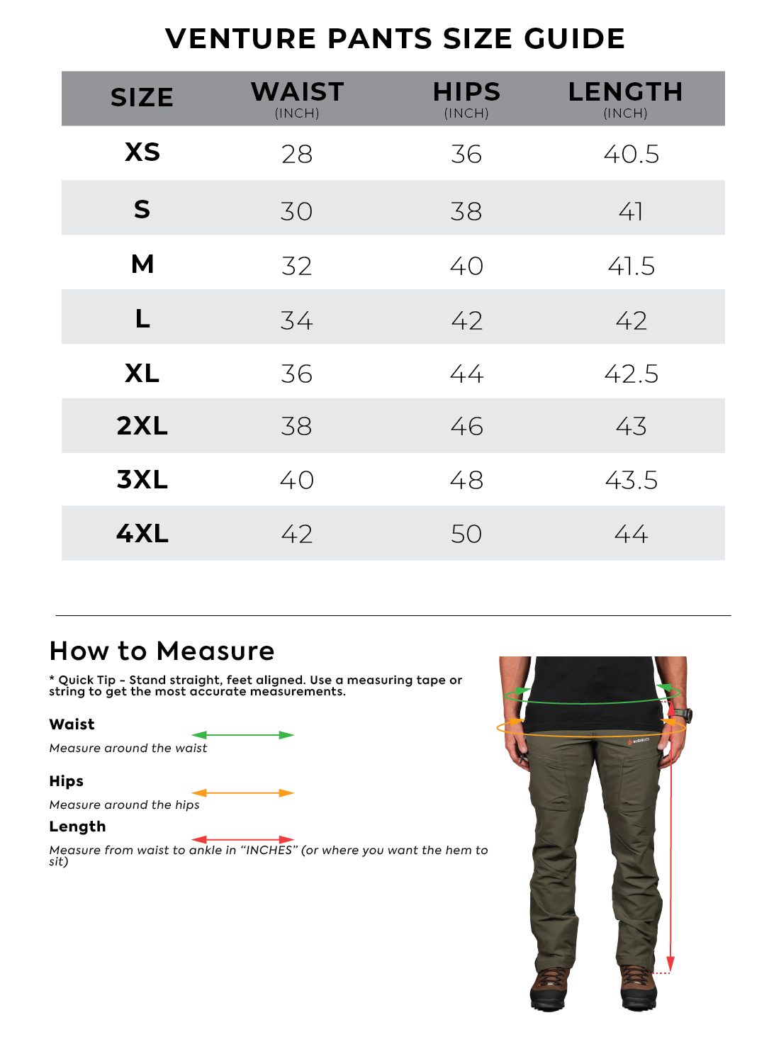 Venture Size Guide