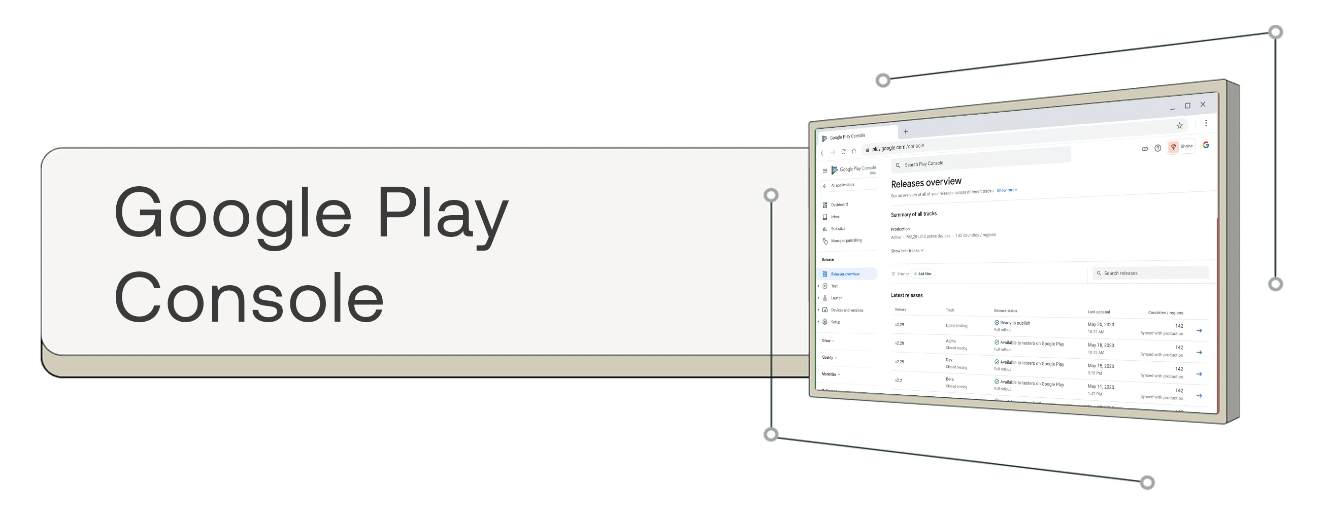 Google Play Console interface showing the Releases overview page with app version tracking and publication status information.