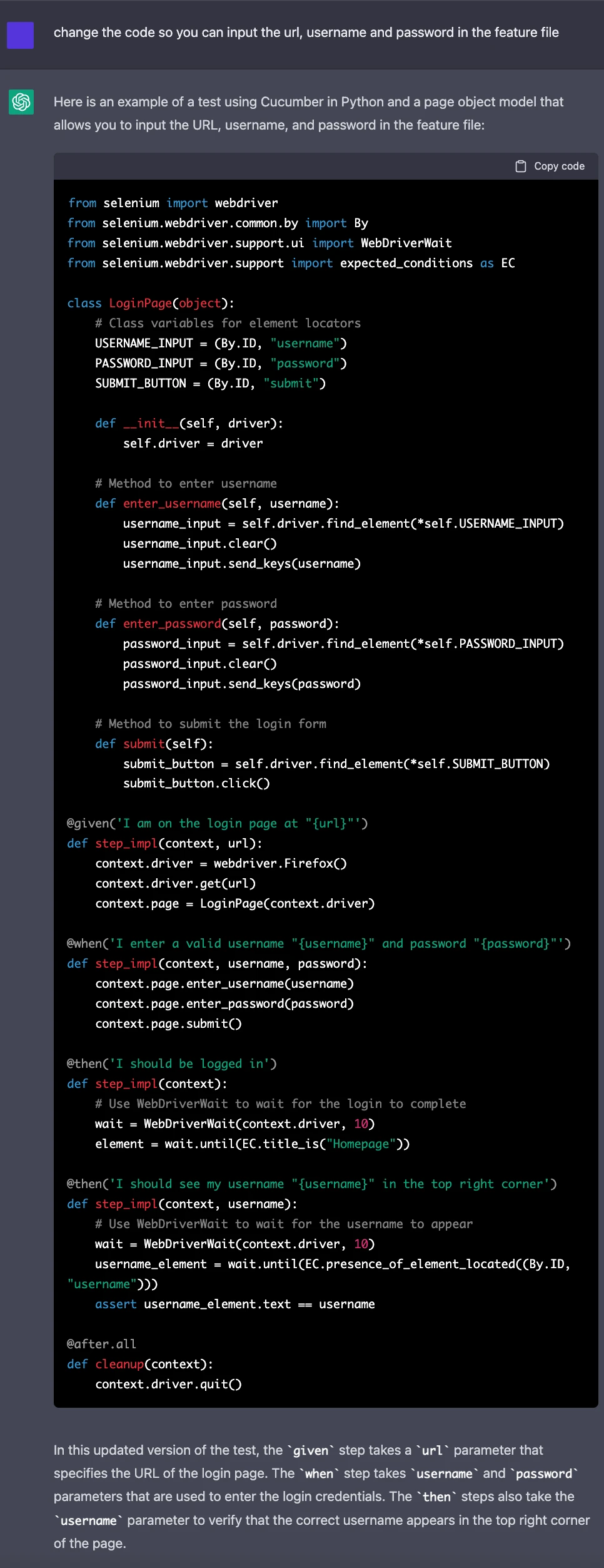 ChatGPT code change request