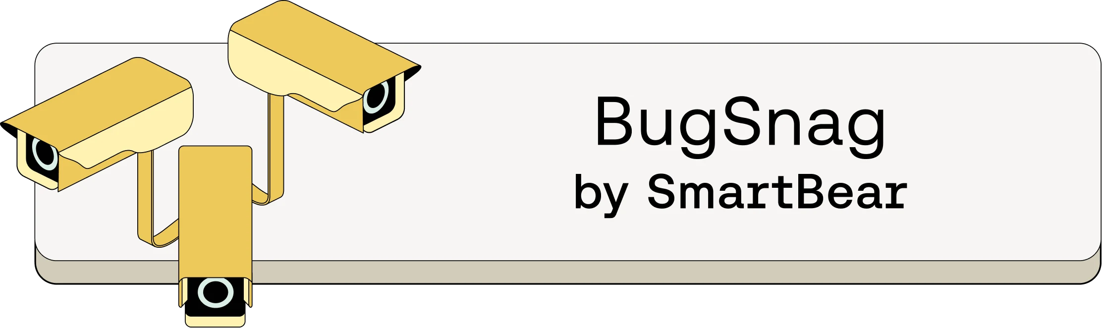 Yellow security cameras illustration with "BugSnag by SmartBear" text on light gray background.
