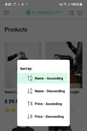 Applying locators for UI elements within the Sauce Demo app in Java test code to verify the sorting options screen is shown 