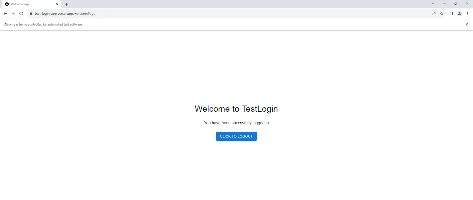 TestLogin welcome page