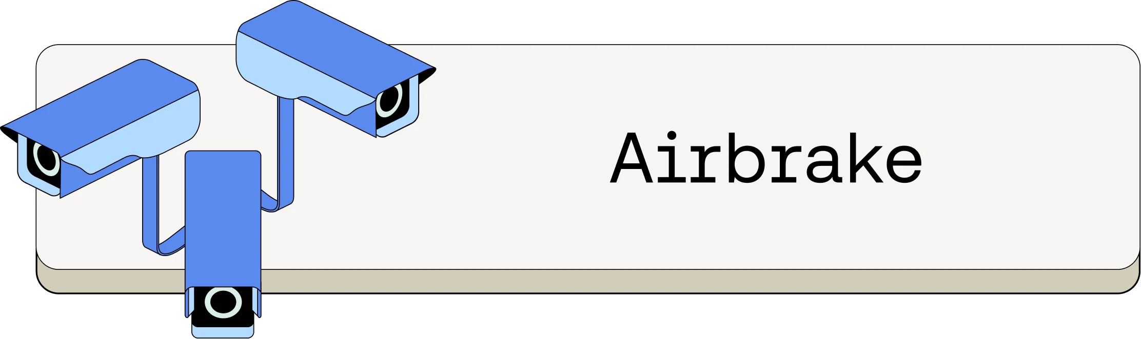 Isometric illustration of three blue security cameras with the word "Airbrake" displayed on a light gray background.