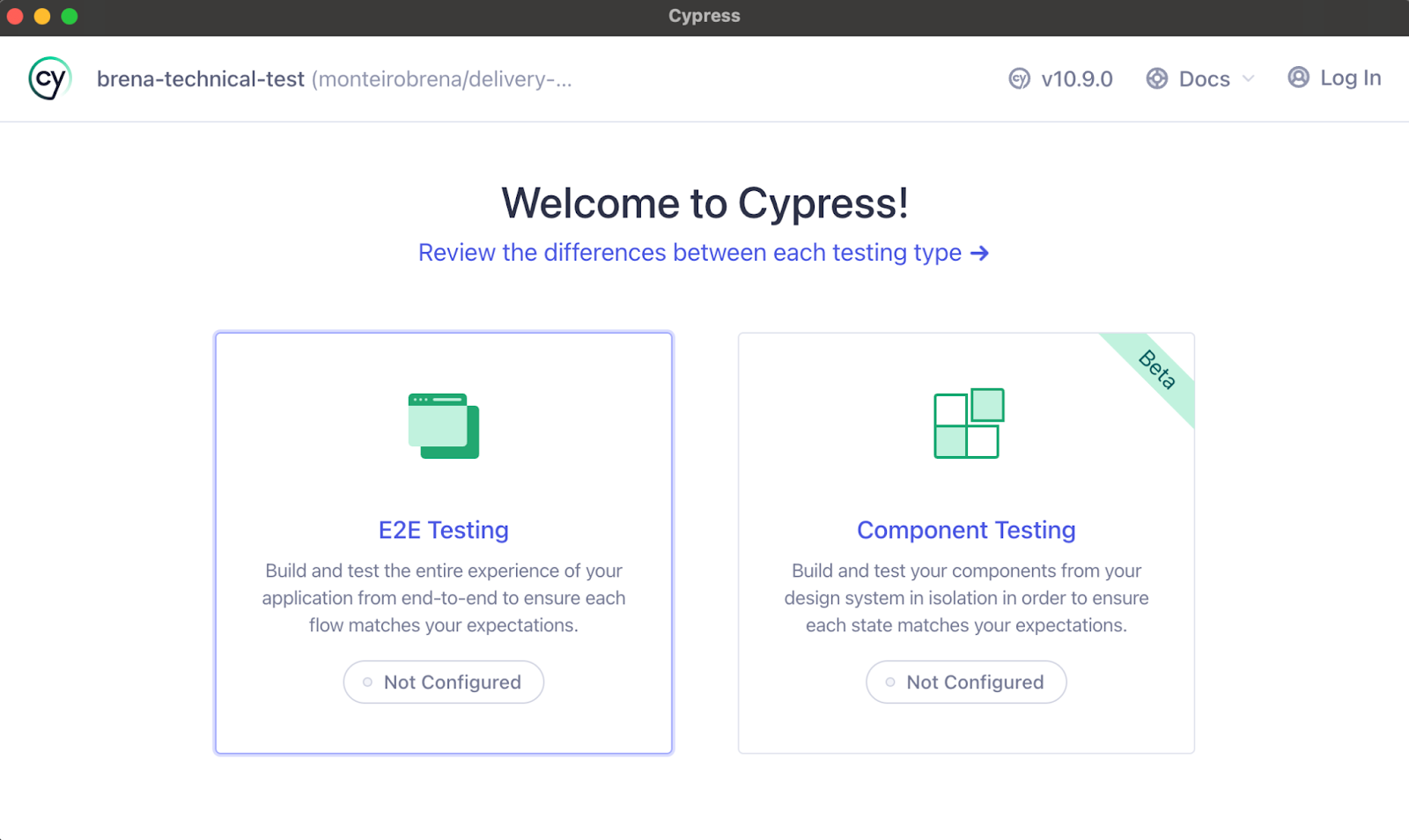 Welcome to Cypress screen