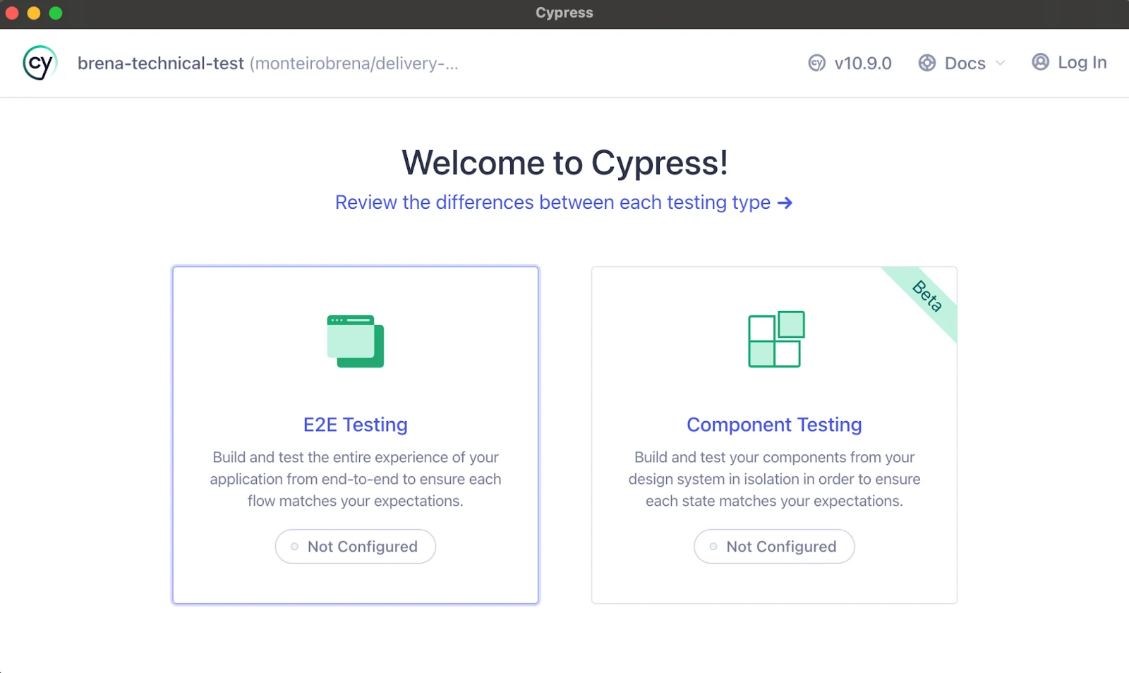 Welcome to Cypress screen