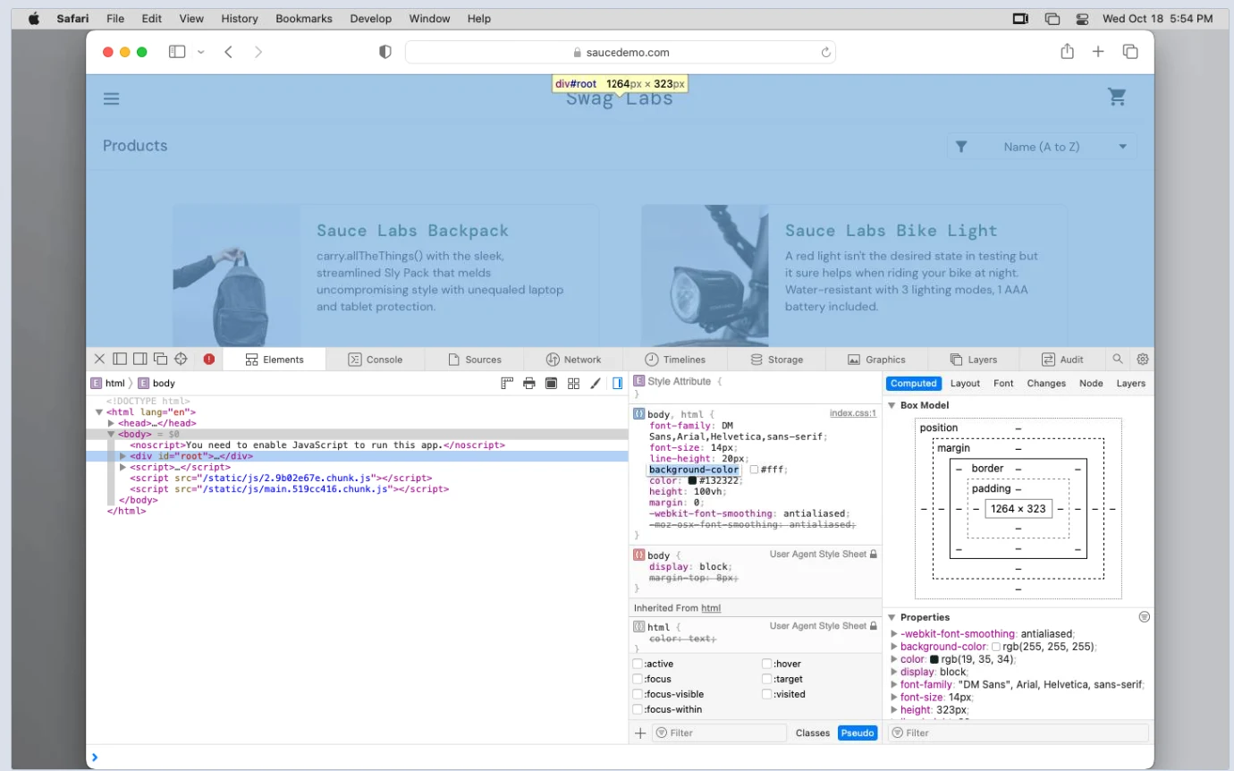 Mac Web Inspector DOM tree