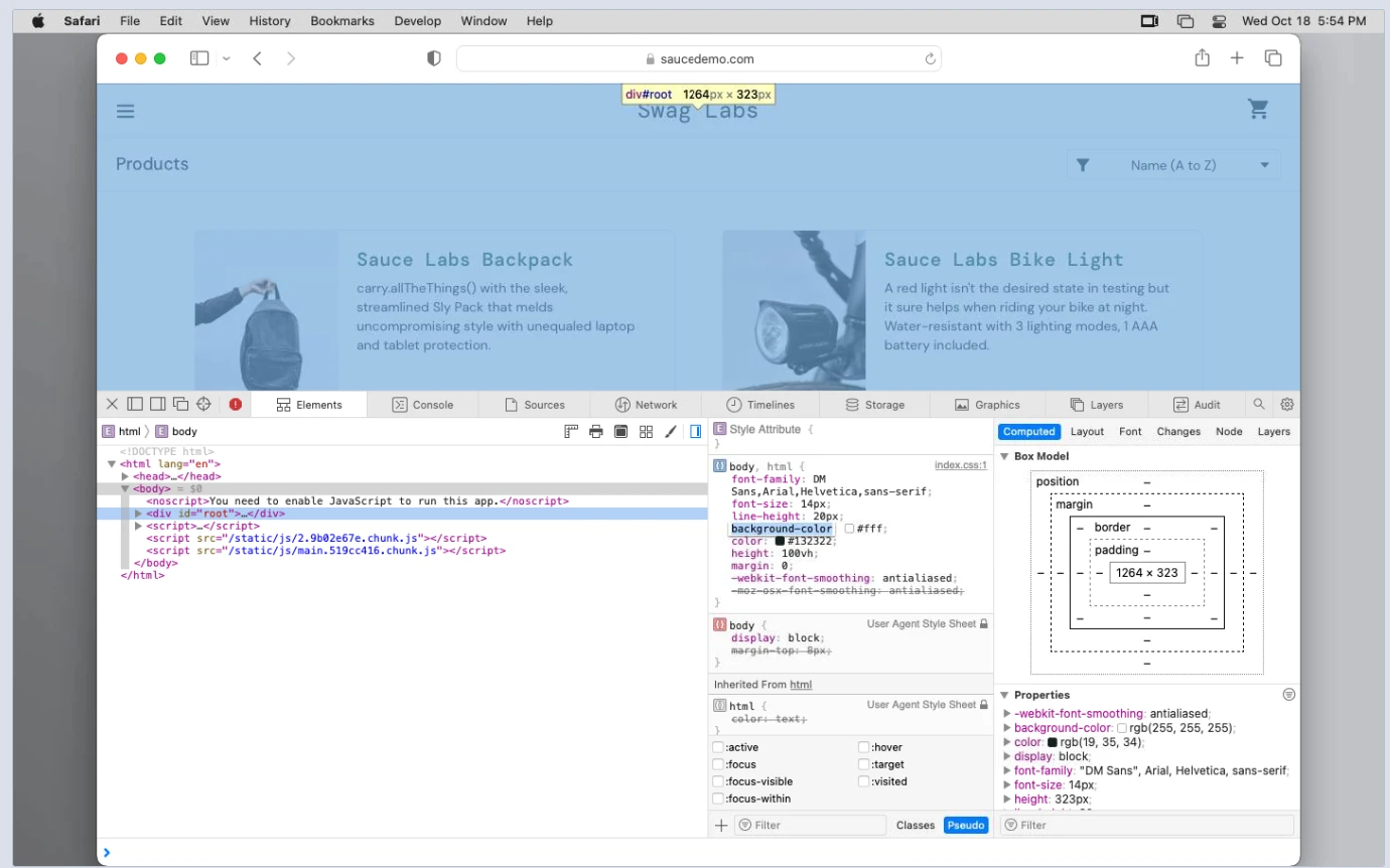 Mac Web Inspector DOM tree