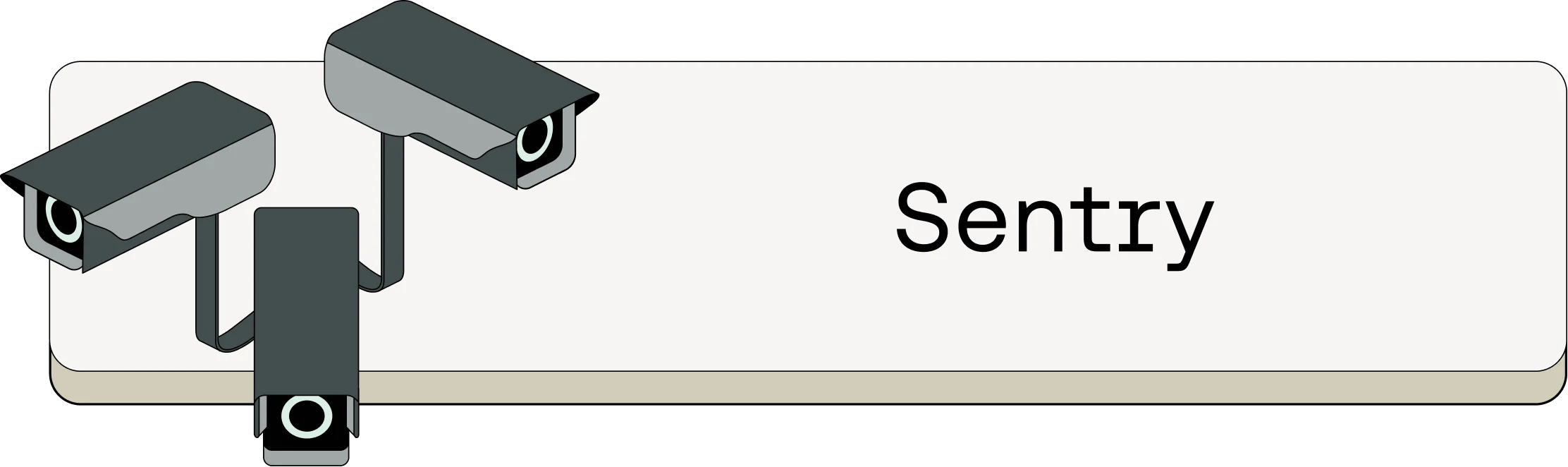 Isometric illustration of three security cameras mounted on stands with "Sentry" text on a light background.