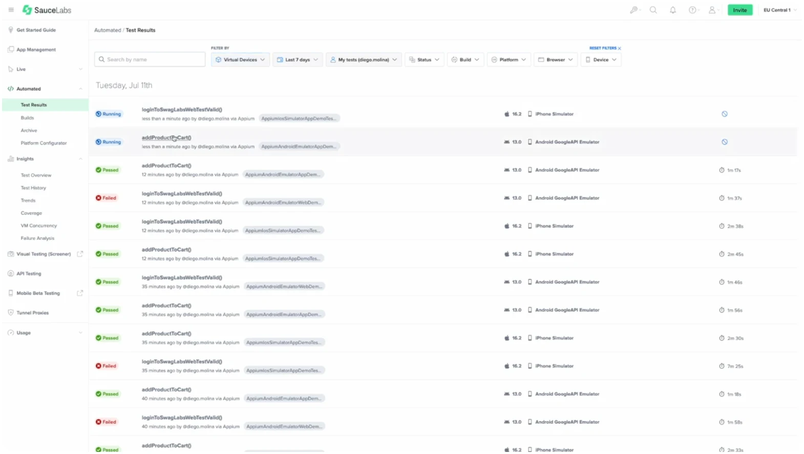 Step #6 to running mobile accessibility tests using Sauce Labs 