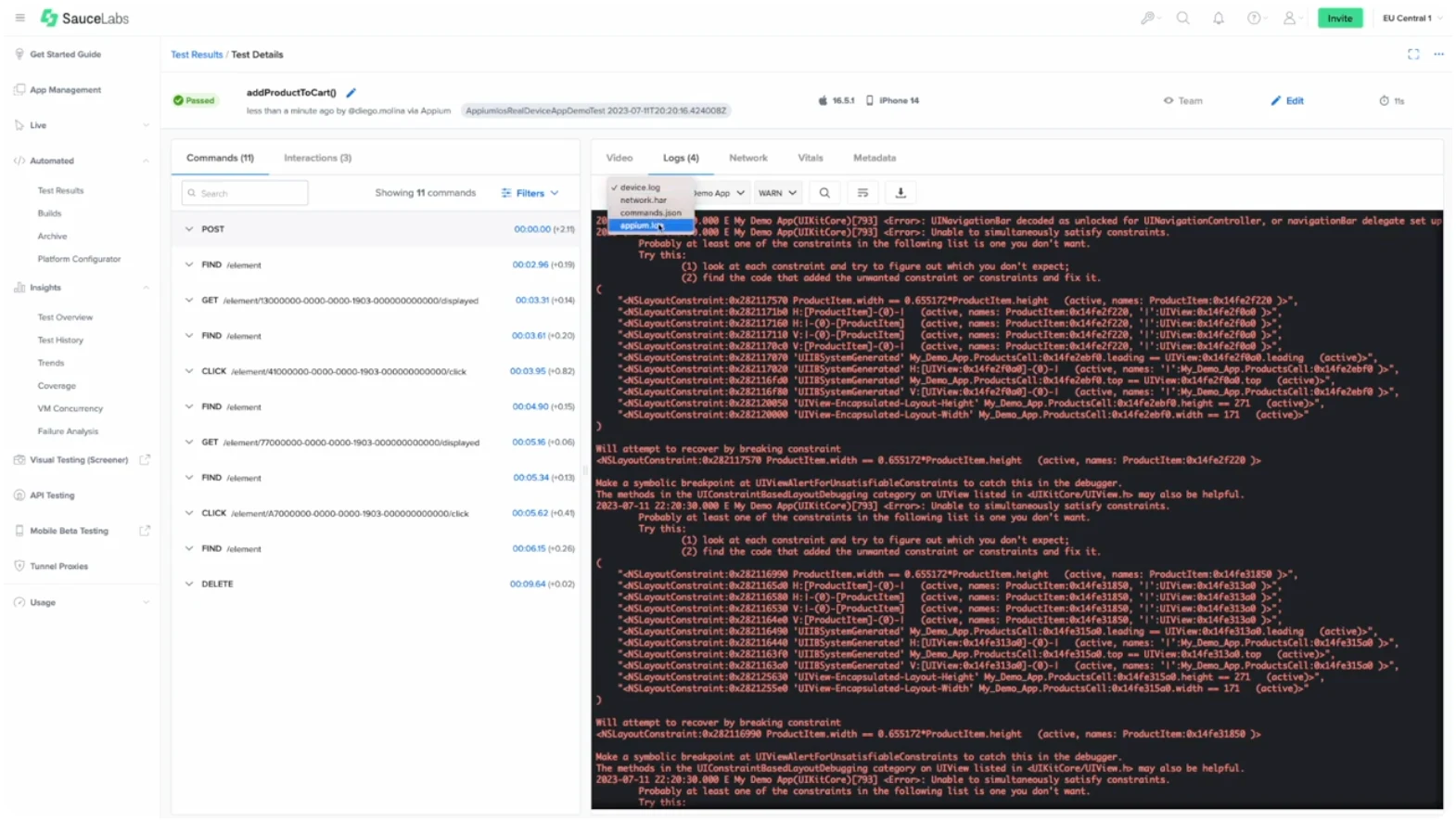 Step #9 to running mobile accessibility tests using Sauce Labs 