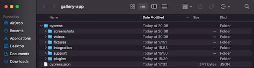 Cypress directory with files appended
