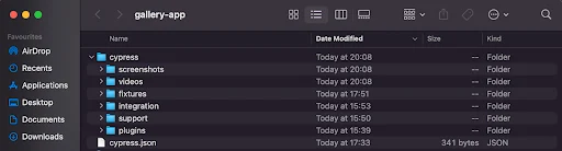 Cypress directory with files appended