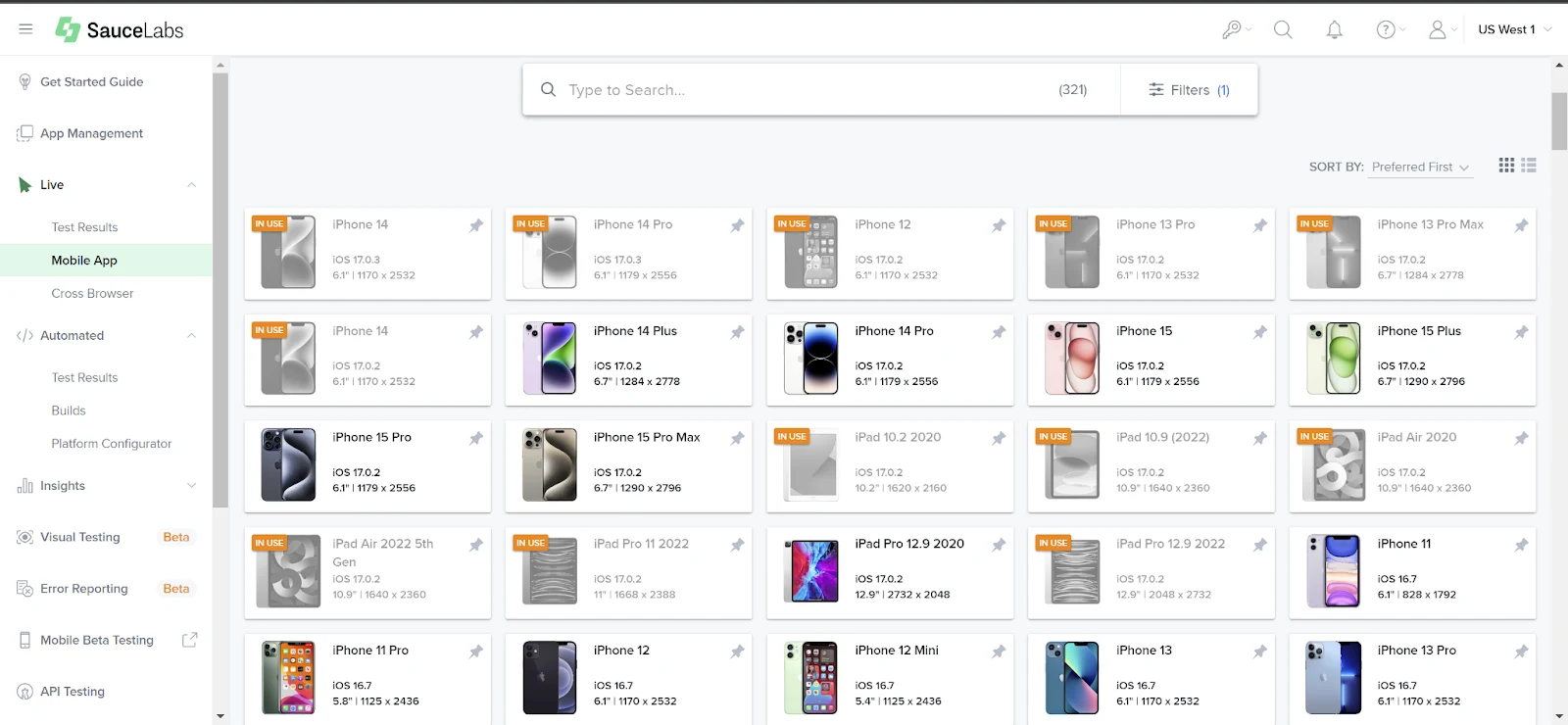 Selecting Mobile Devices on Sauce Labs