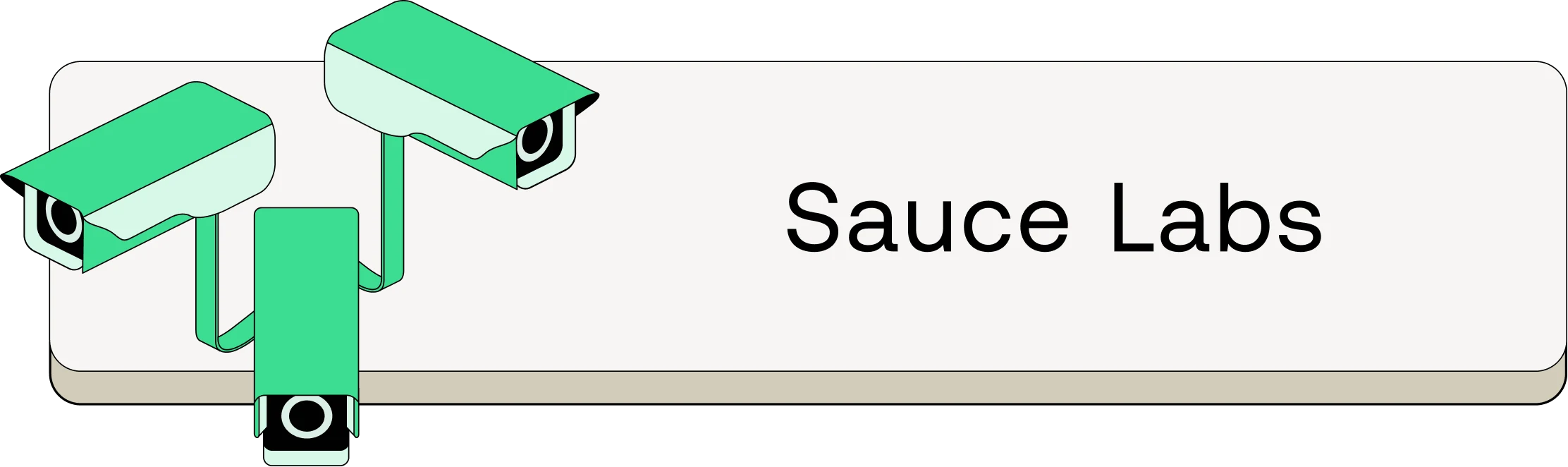 Stylized green security cameras arranged in a logo design with "Sauce Labs" text on a light gray background.