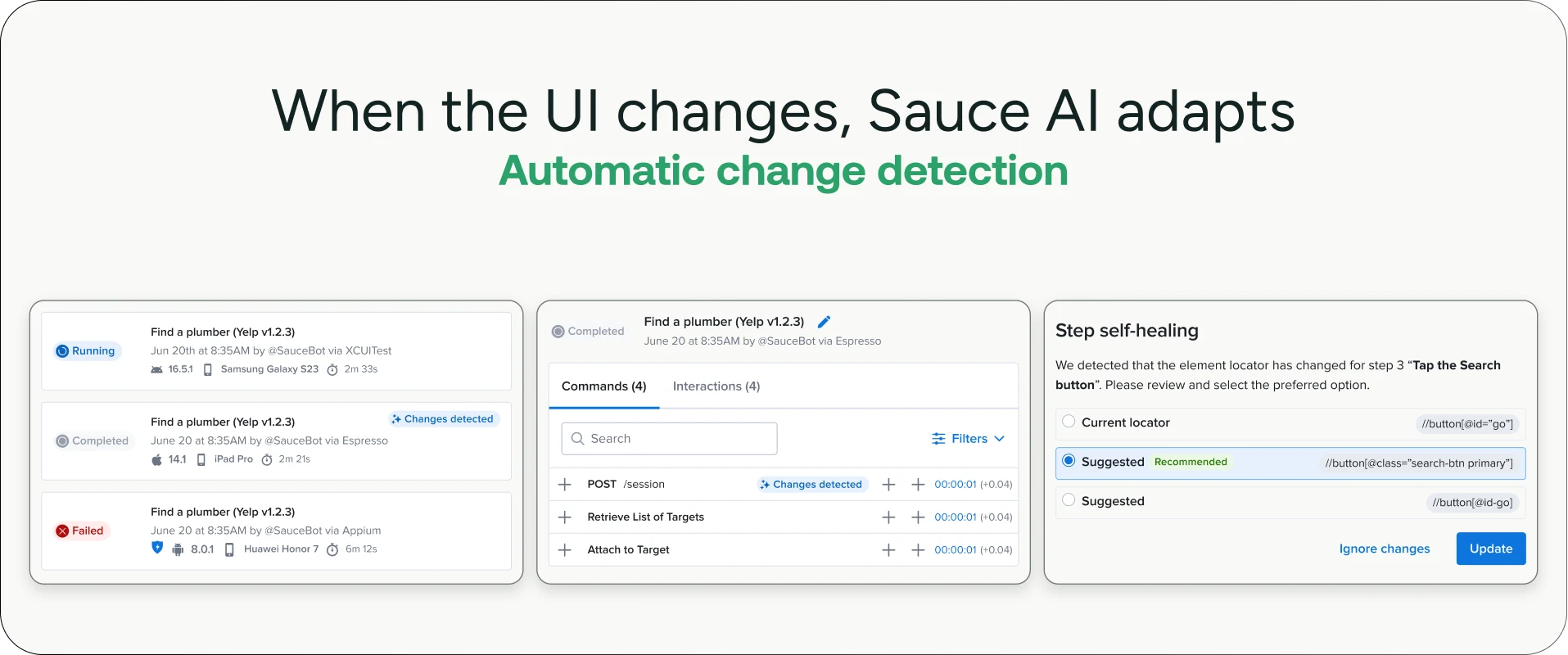 Sauce AI for Test Authoring - Self Heal