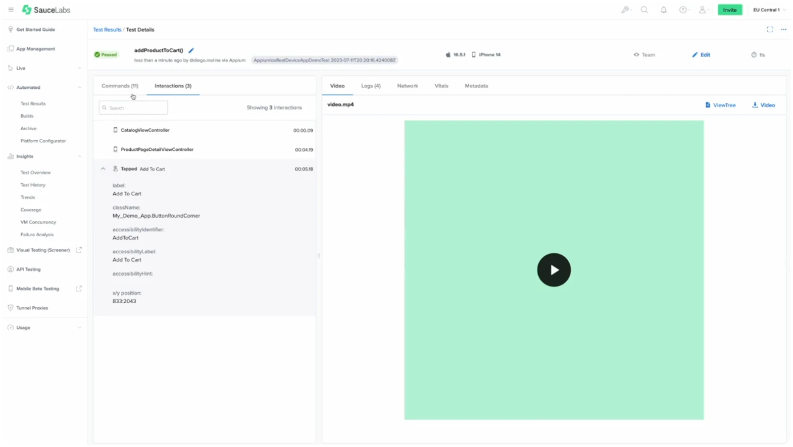 Step #7 to running mobile accessibility tests using Sauce Labs 