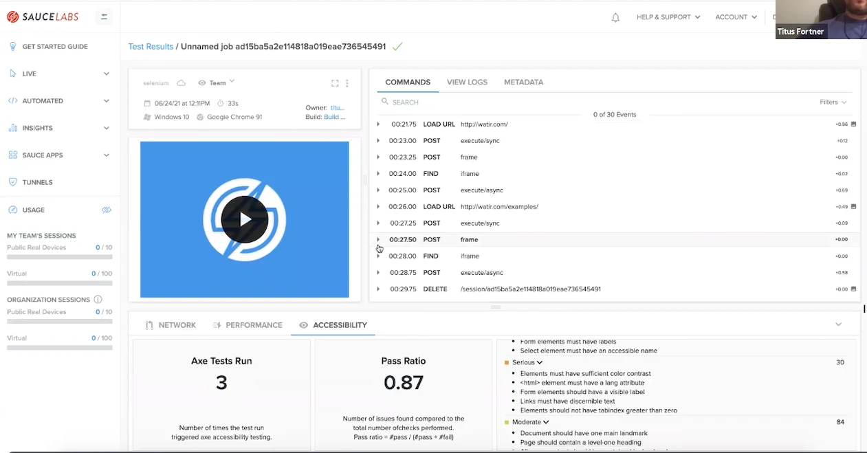 The Sauce Labs integration with Deque allows you to run axe from inside the Sauce Labs platform.