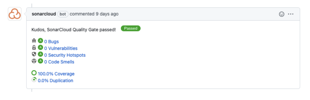 SonarCloud tool that automatically comments and analyzes  pull request changes