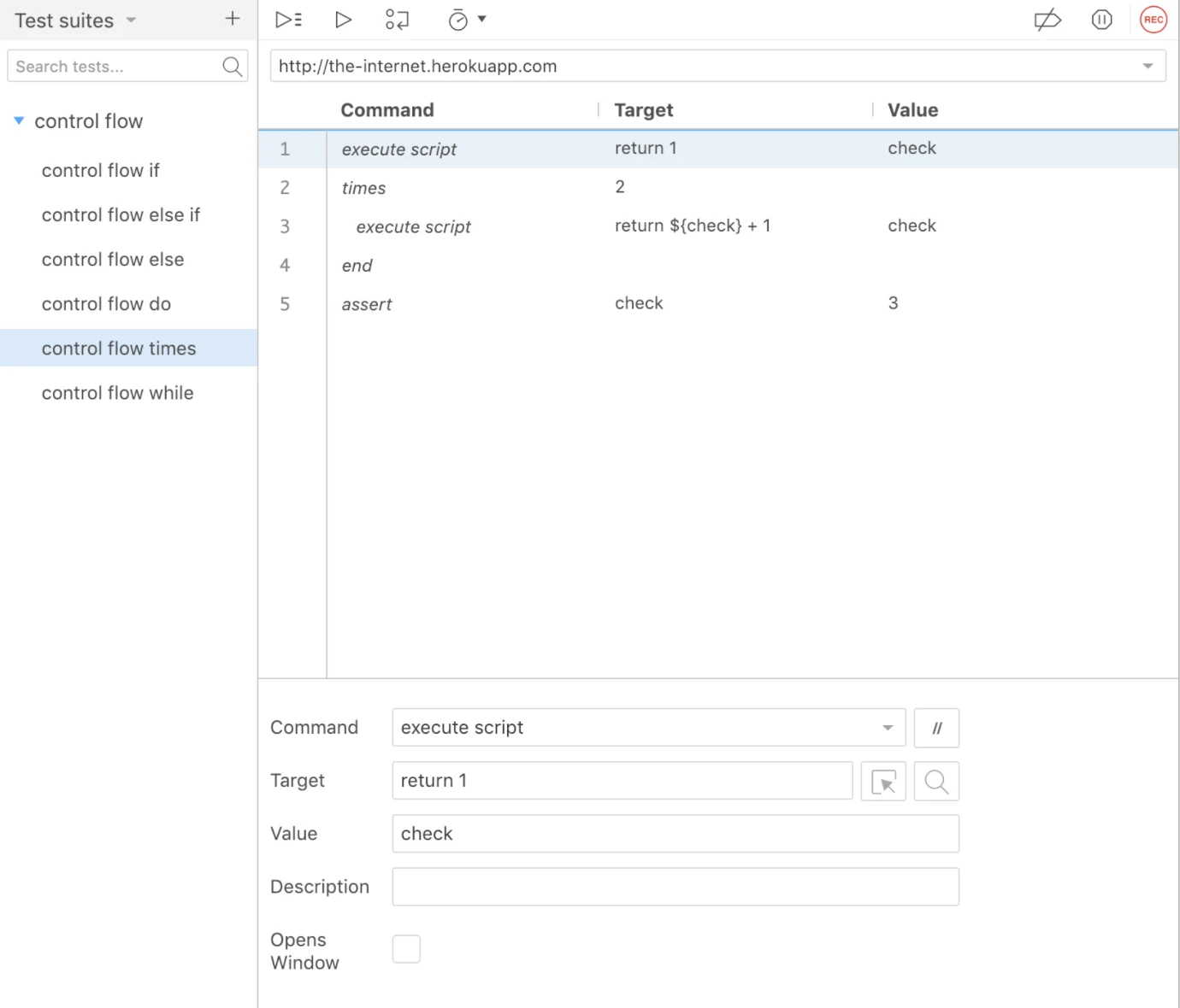 Selenium IDE iterations 