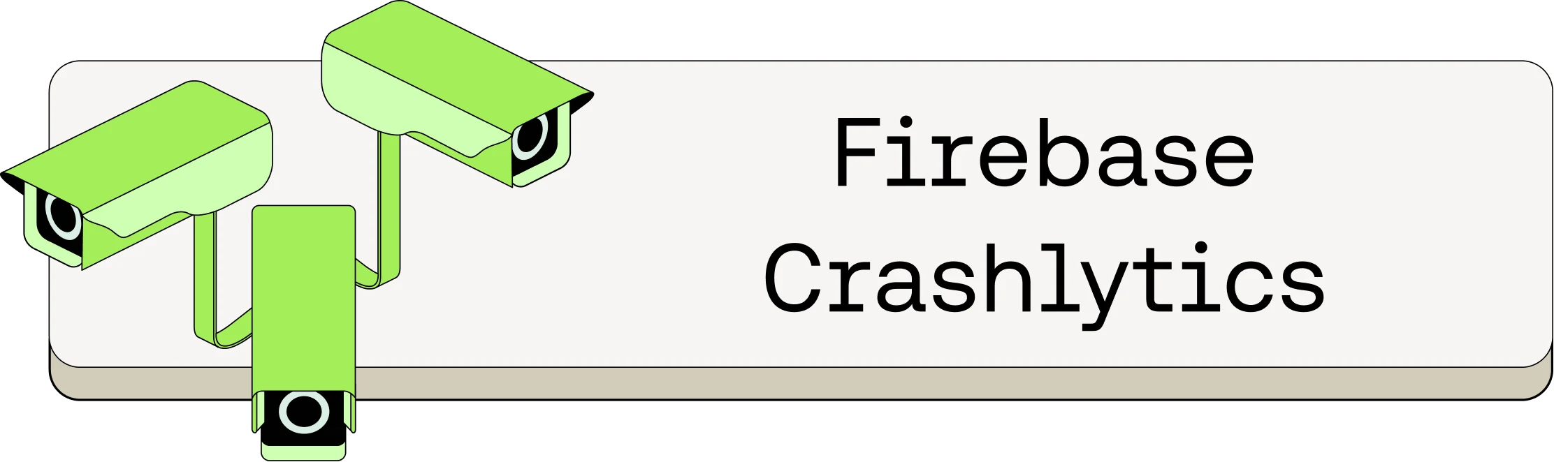 Illustration of green security cameras representing Firebase Crashlytics monitoring system for app performance tracking.