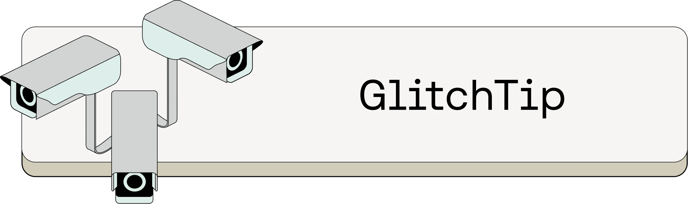 Illustration of three security cameras mounted on stands with "GlitchTip" text on a light background.