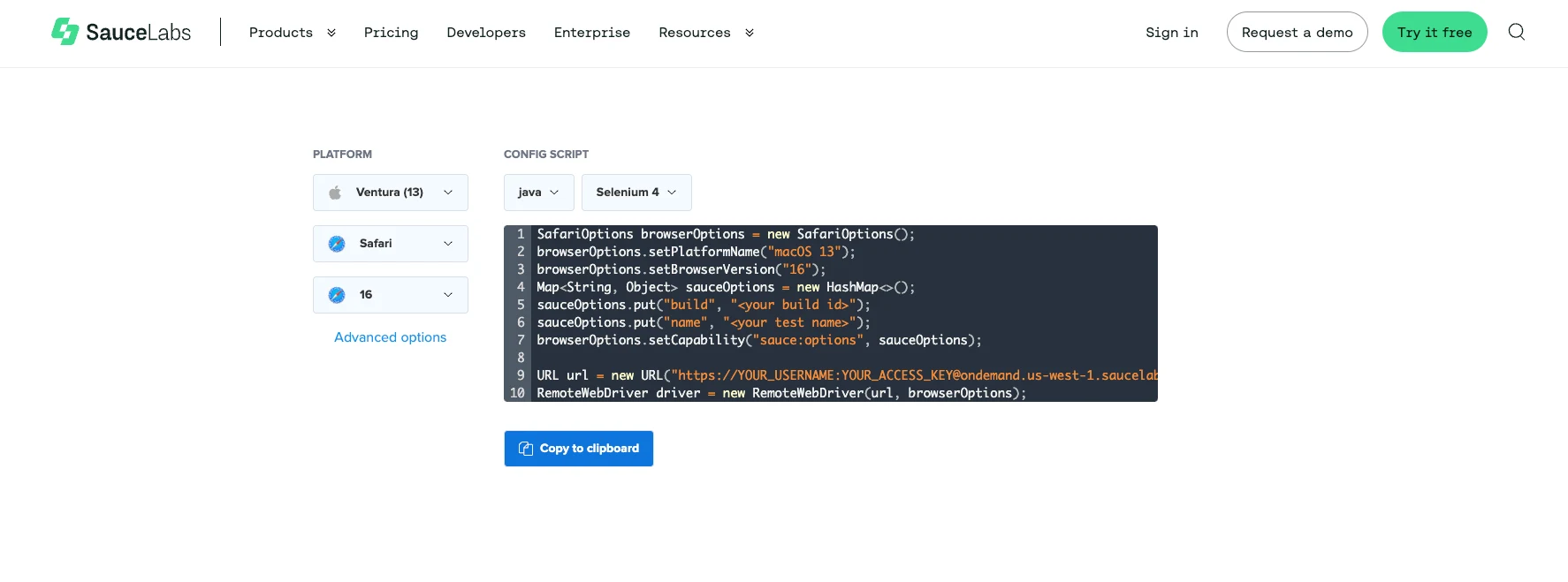 Platform Configurator showing MacOS & Safari