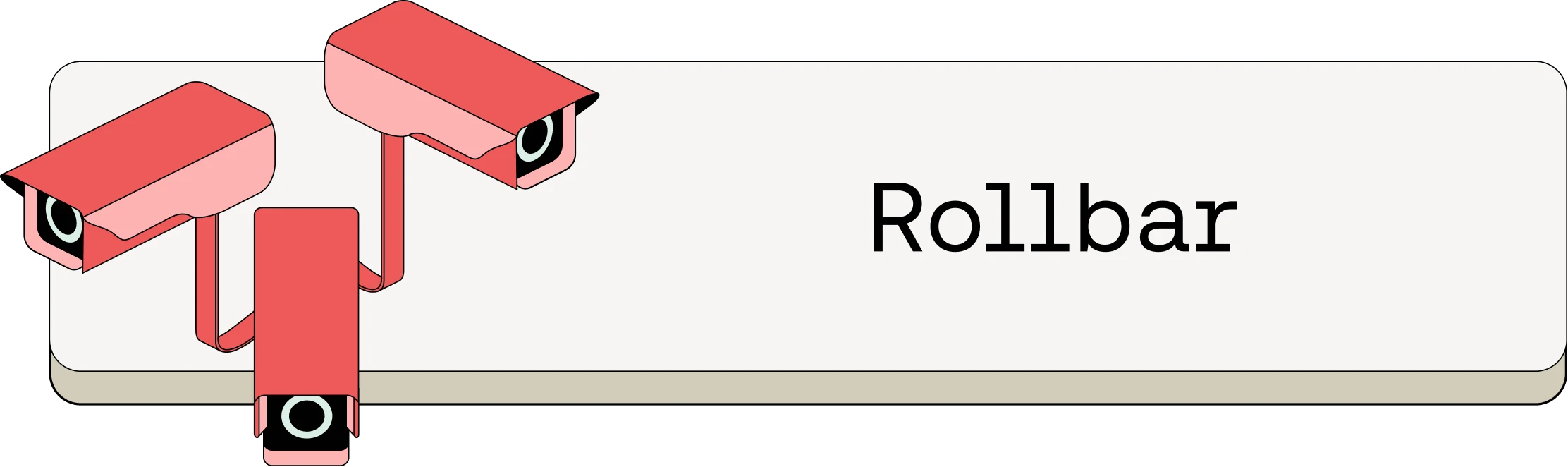 Illustration of three red security cameras mounted on a light background with "Rollbar" text to the right.