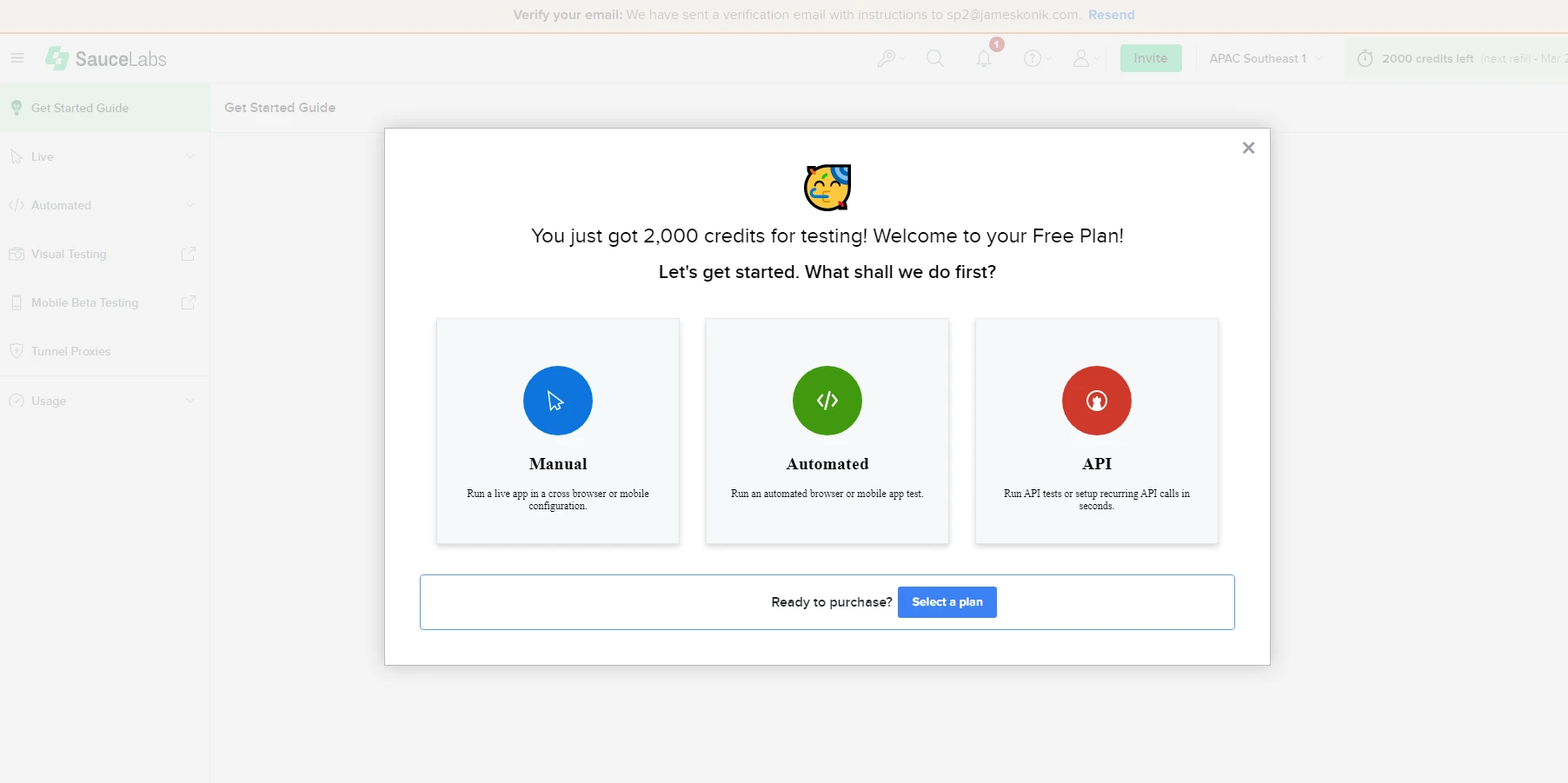 Sauce Labs Free Plan Choices